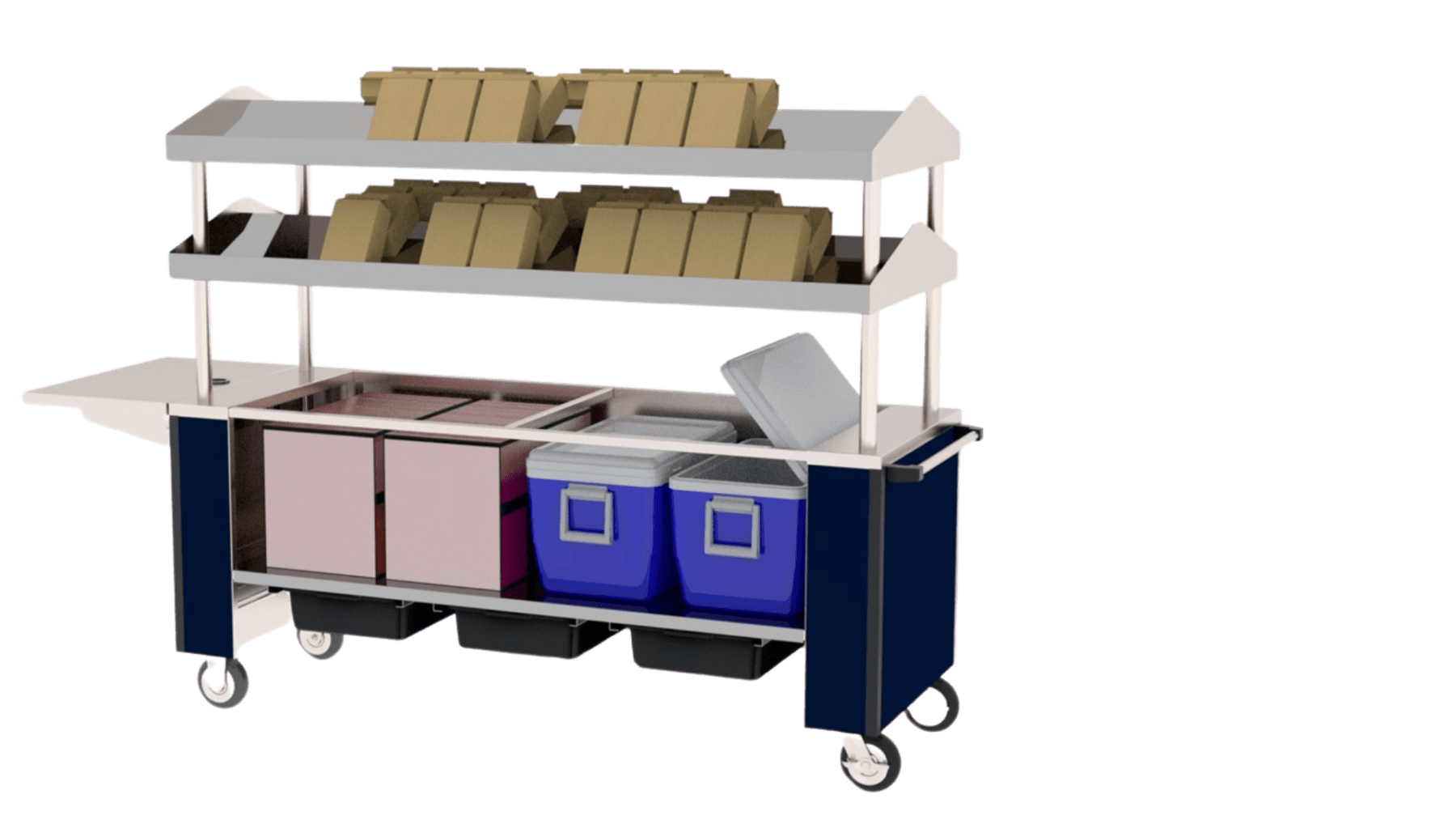 Lakeside 58080 Mobile Housekeeping Cart, (1) Blue Nylon Bag, (1) Door, (1)  18 x 48-in. Fold-Up Platform, (2) Bucket Capacity - Lakeside Foodservice