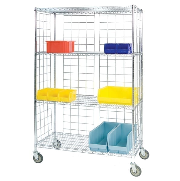 Enclosed Wire Cart With Round 63 Posts and Four 18x60 Shelves - Lakeside  Healthcare